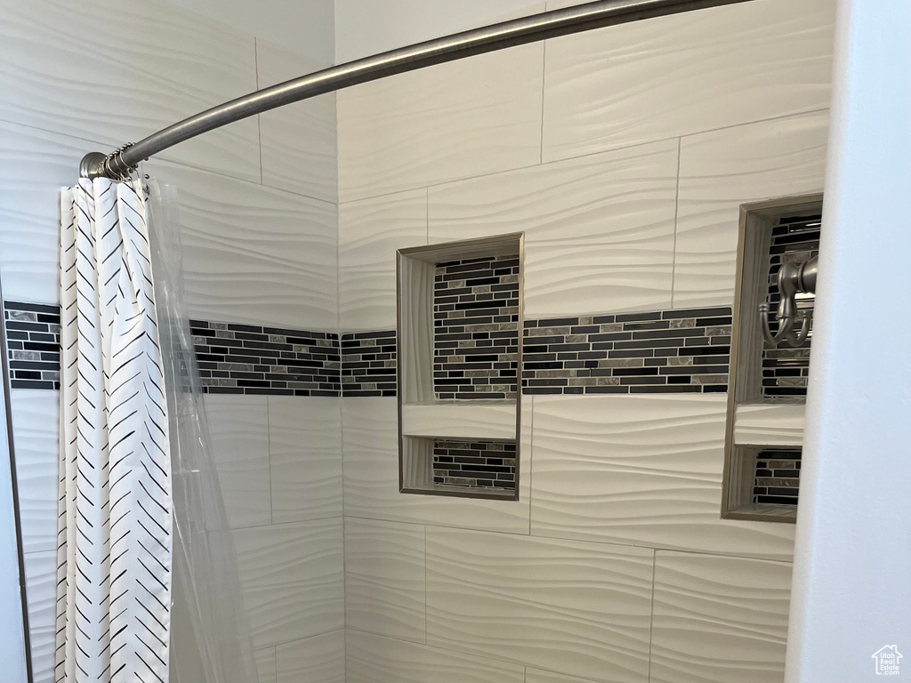 Detailed view of a tile shower