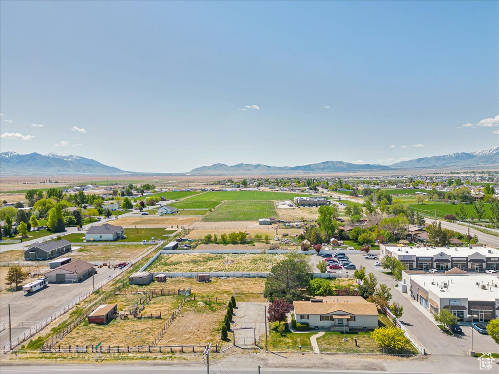Bird's eye view of a mountainous background