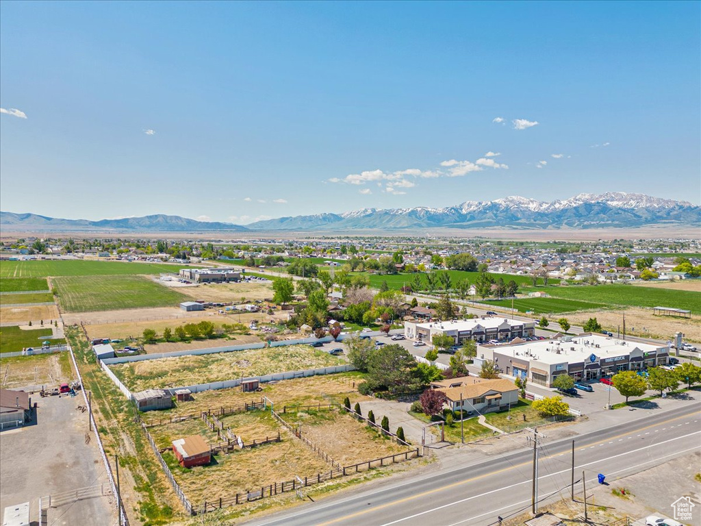 Aerial view of a mountain backdrop