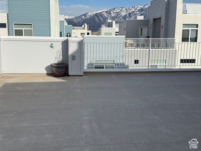 View of patio with a mountain view