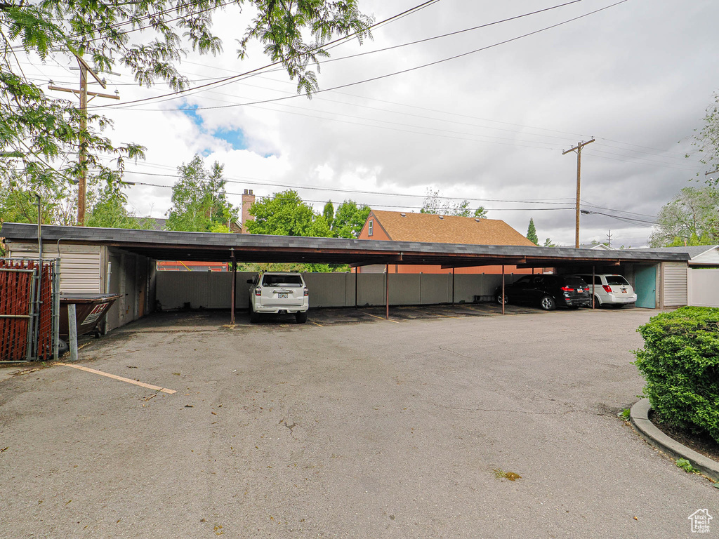 View of covered parking lot