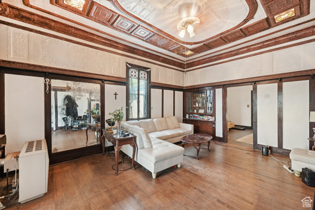 Community lobby featuring an ornate ceiling and a high ceiling