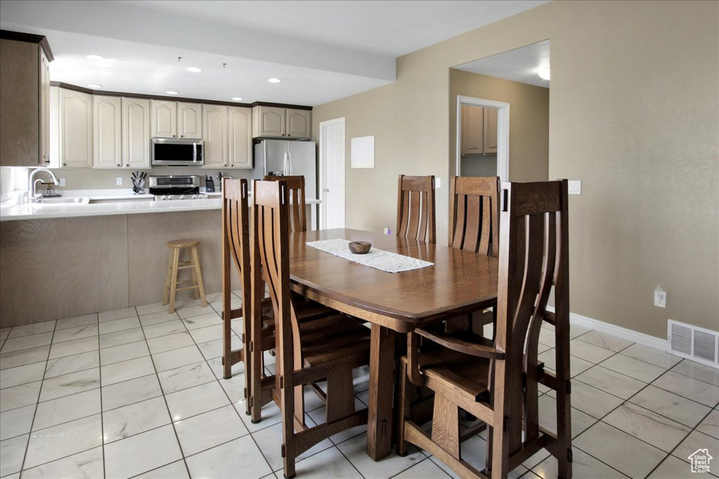 Dining room with recessed lighting