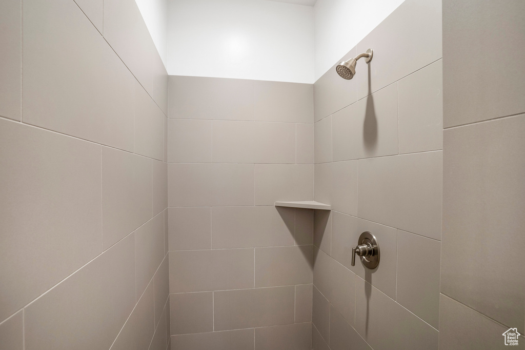 Bathroom view of a tile shower