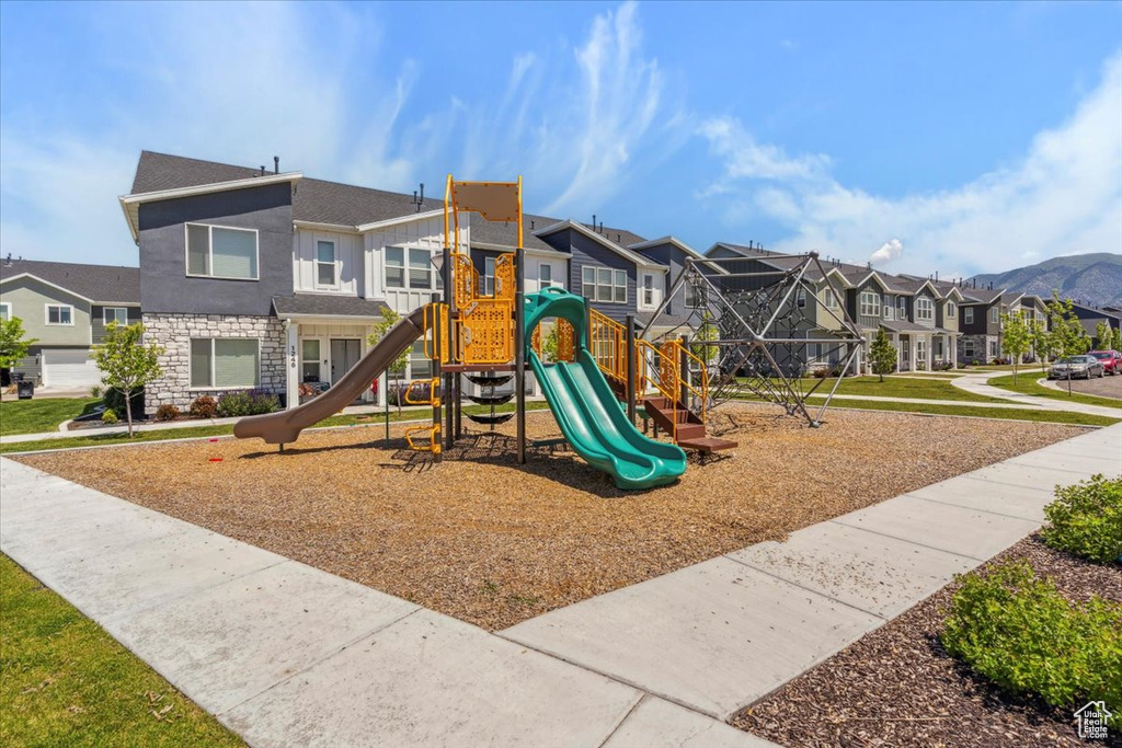 Communal playground with a residential view