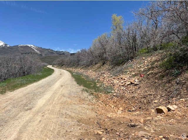 View of dirt / gravel road featuring a mountain view
