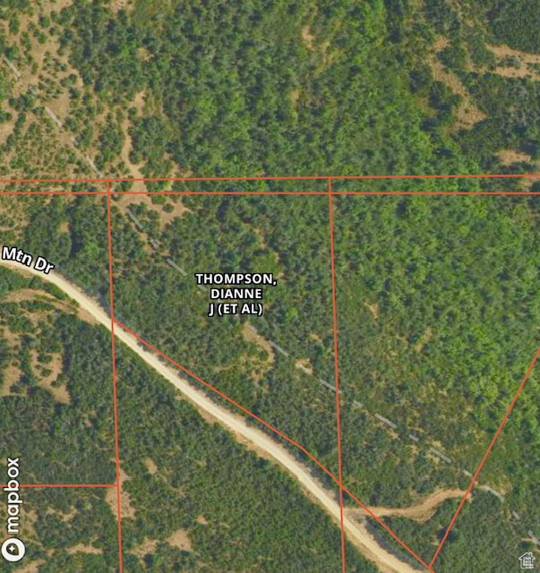 Aerial map of property and surrounding area featuring property parcel outlined