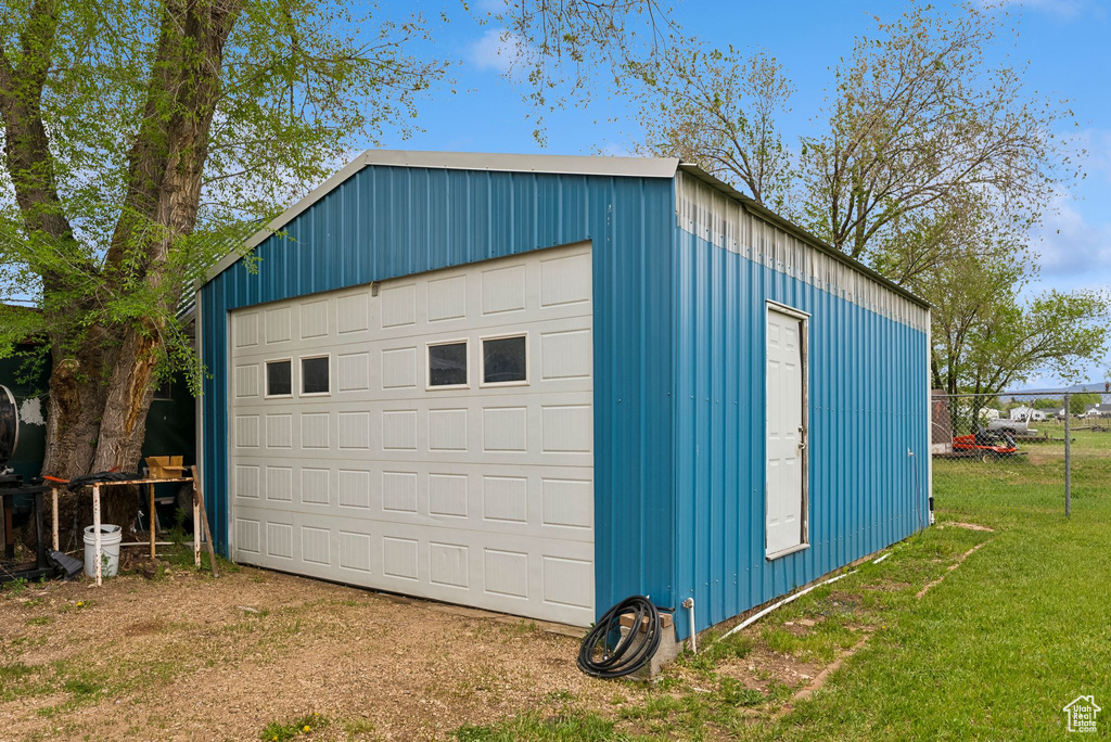 View of detached garage