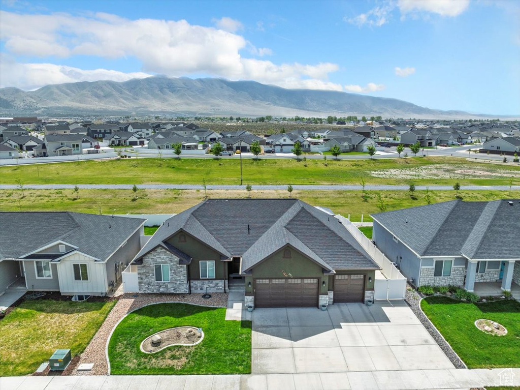 Aerial perspective of suburban area featuring mountains