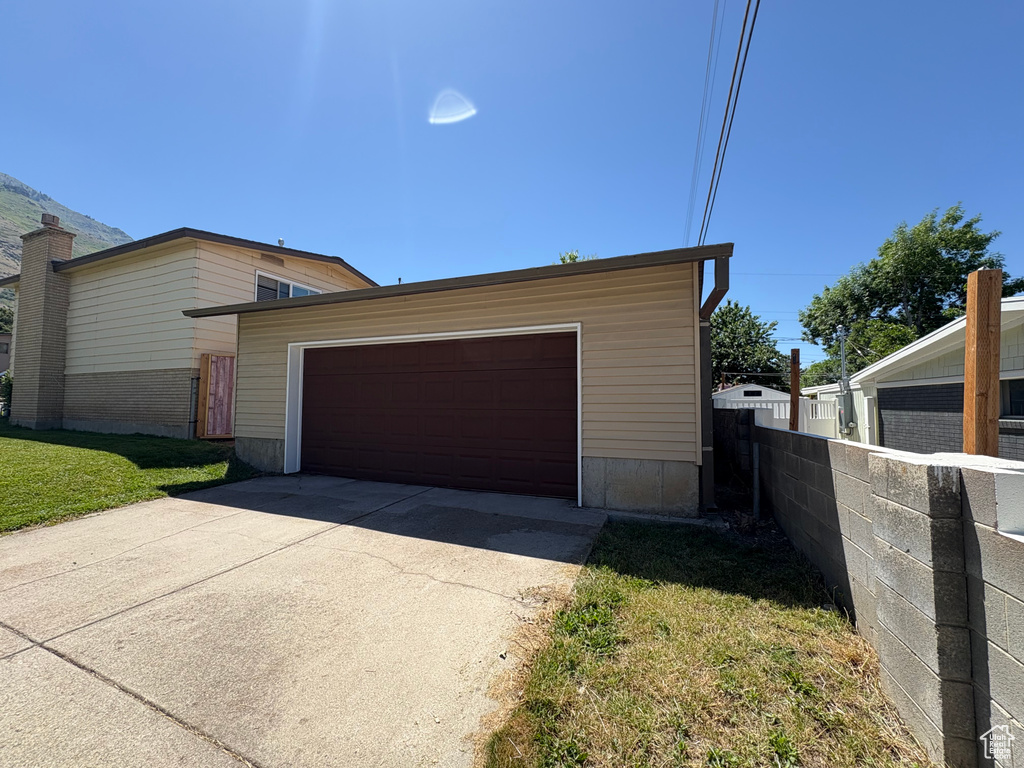 View of detached garage