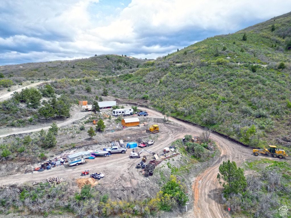 Drone / aerial view of a mountainous background