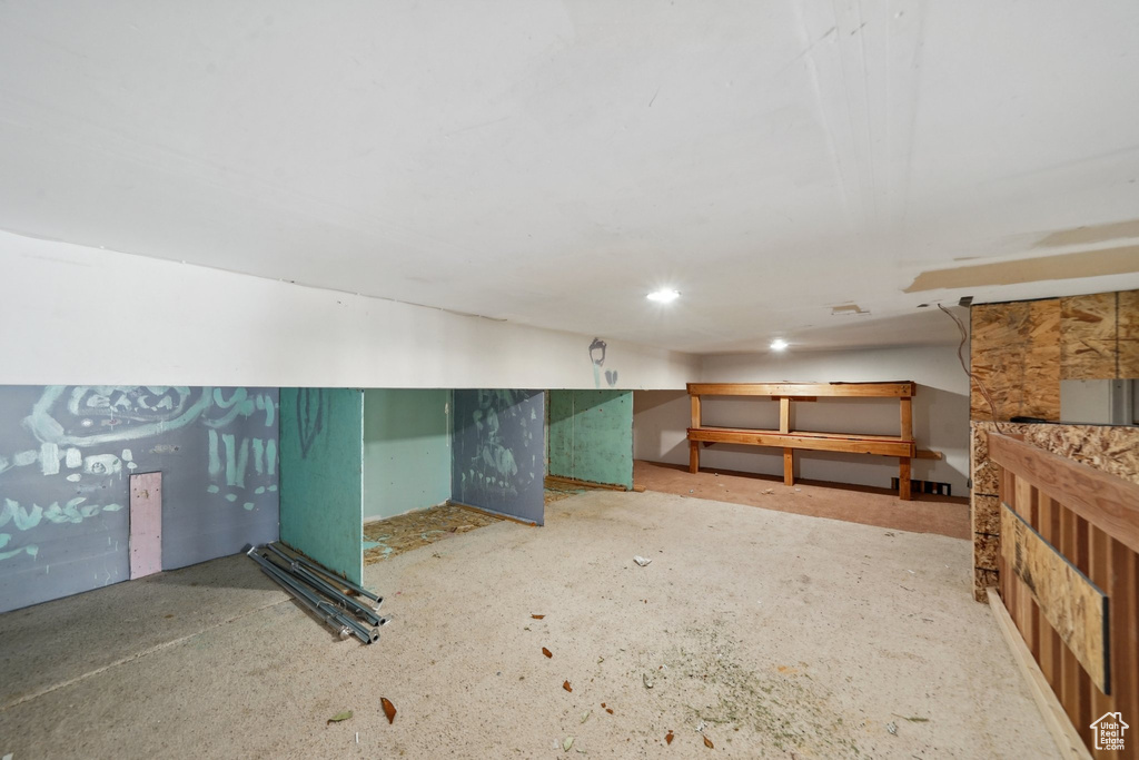 Finished below grade area featuring recessed lighting