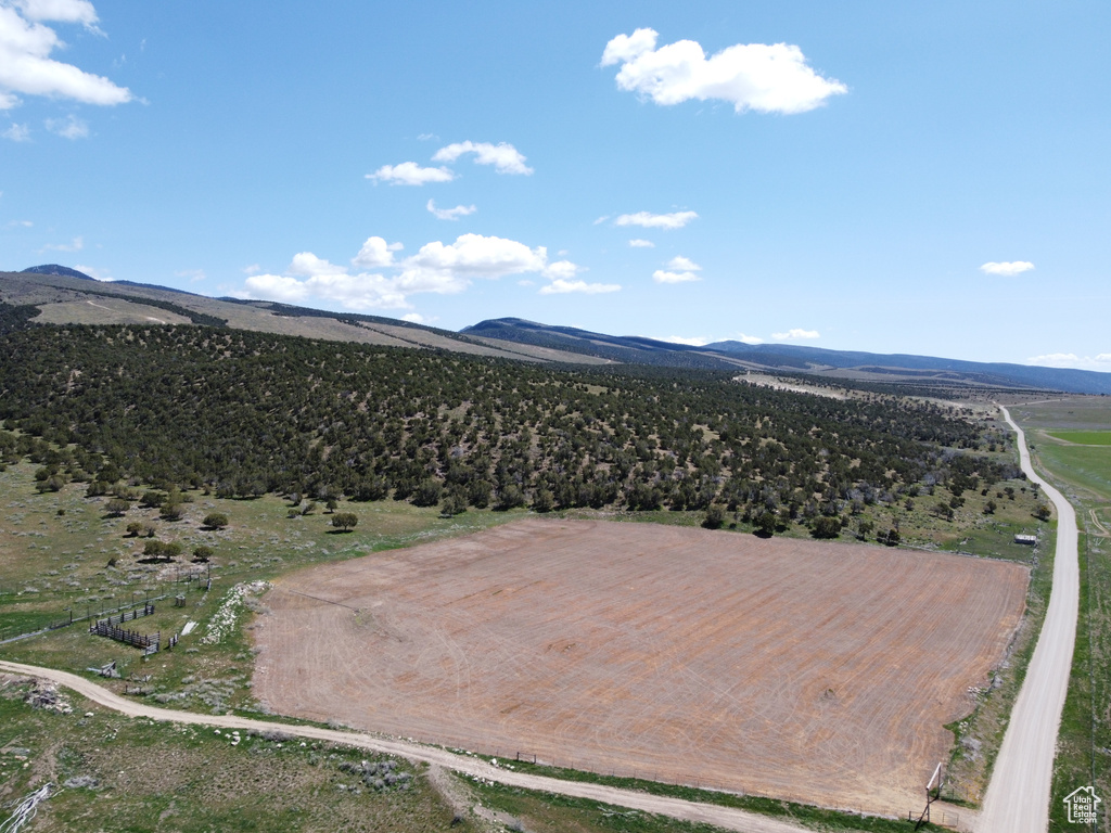 Drone / aerial view of a mountainous background
