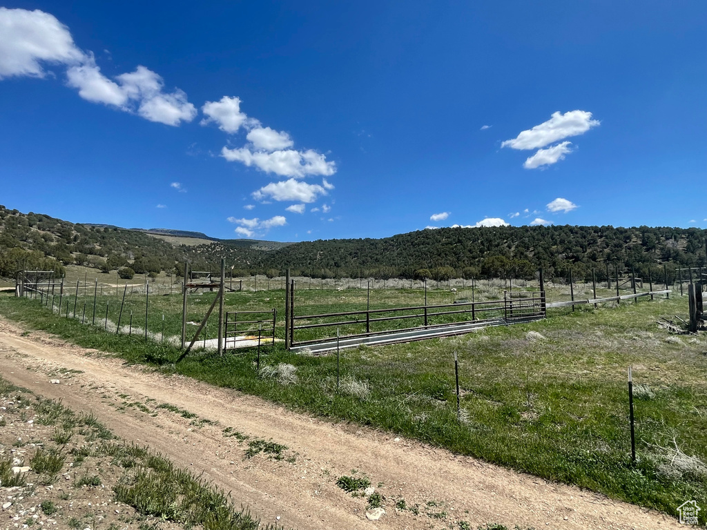 View of yard with a view of rural / pastoral area and fence