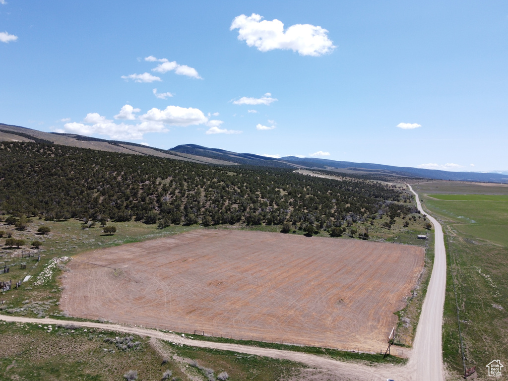 Aerial view of a mountain backdrop