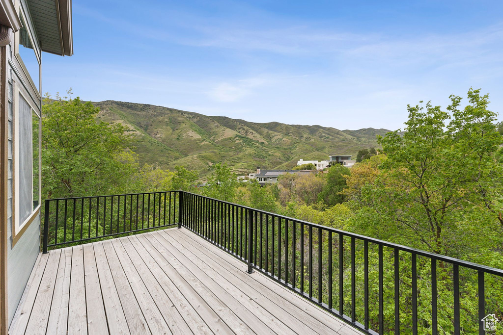 Deck featuring a mountain view