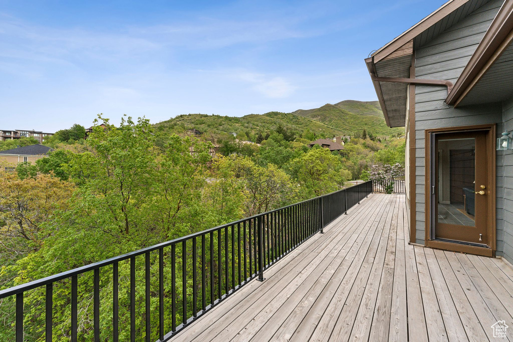 Deck featuring a mountain view