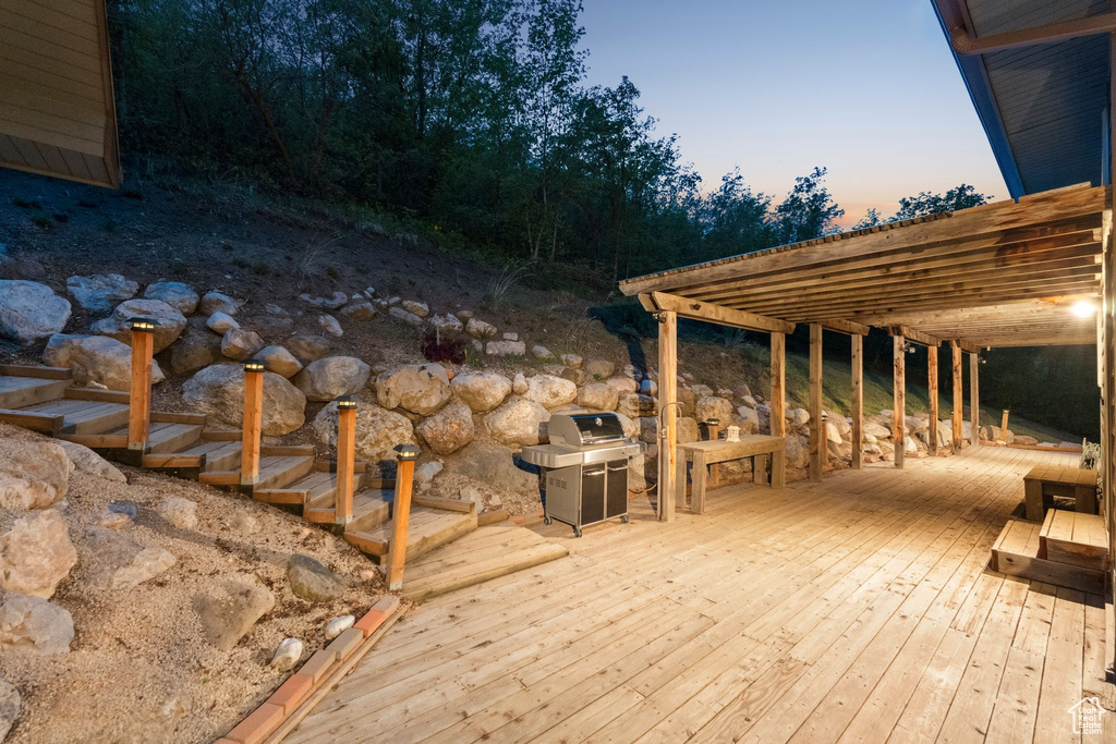 Wooden terrace with a grill