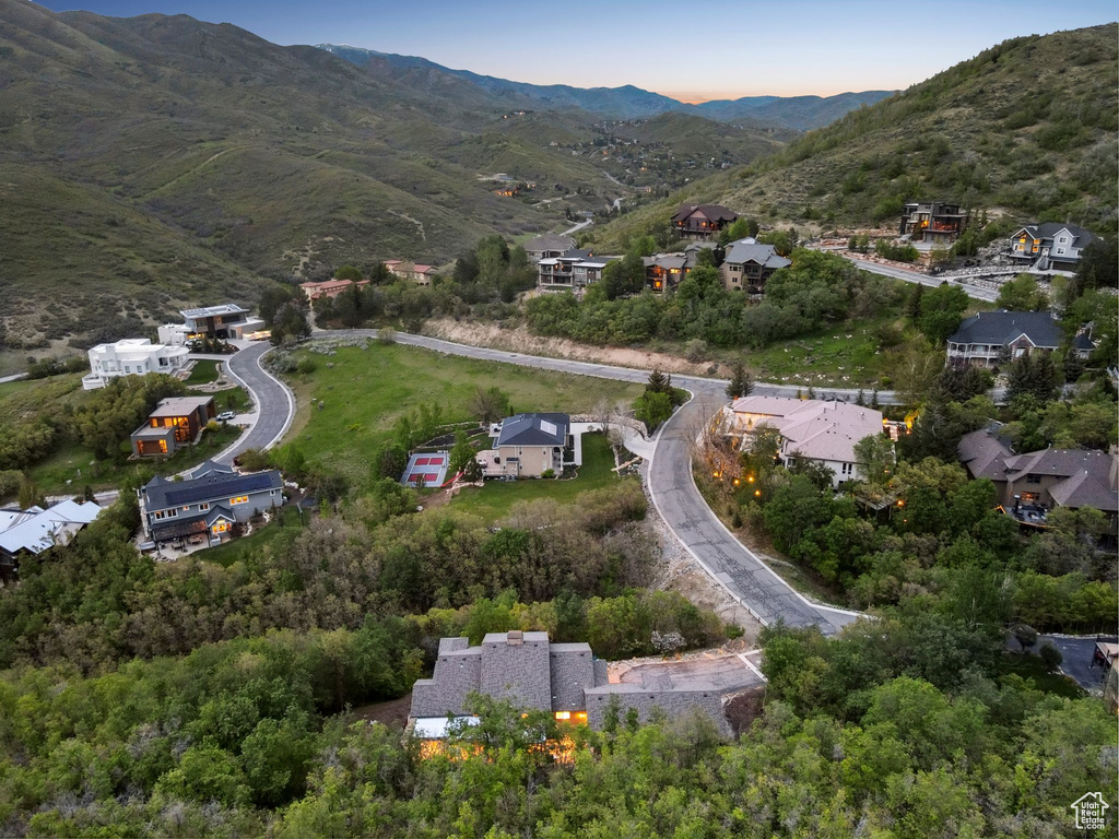 Aerial overview of property\'s location featuring mountains