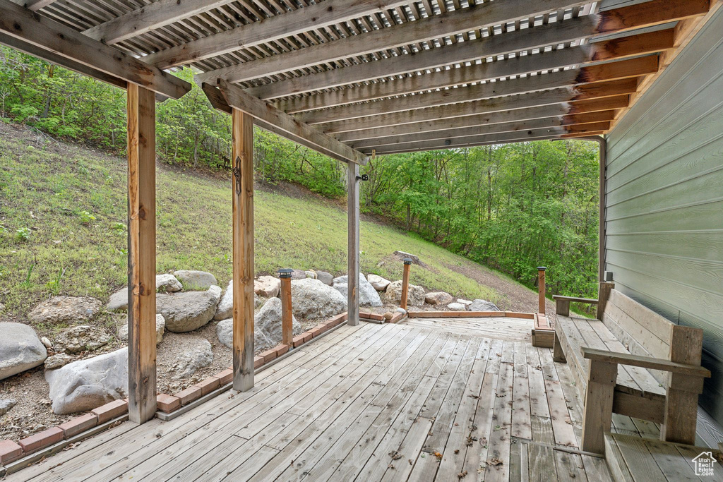 Wooden deck with a yard