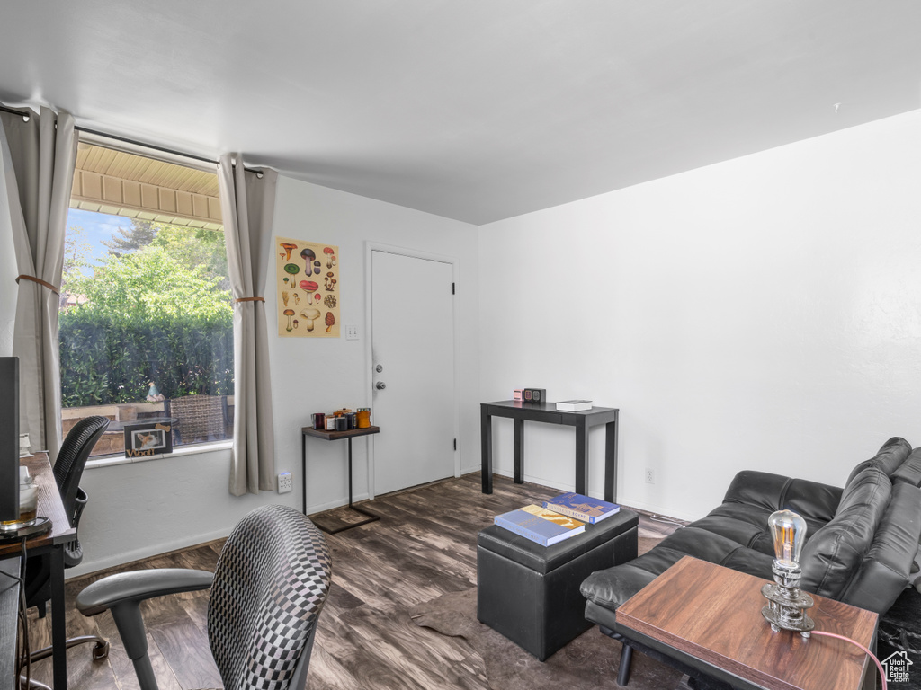 Living area with wood finished floors