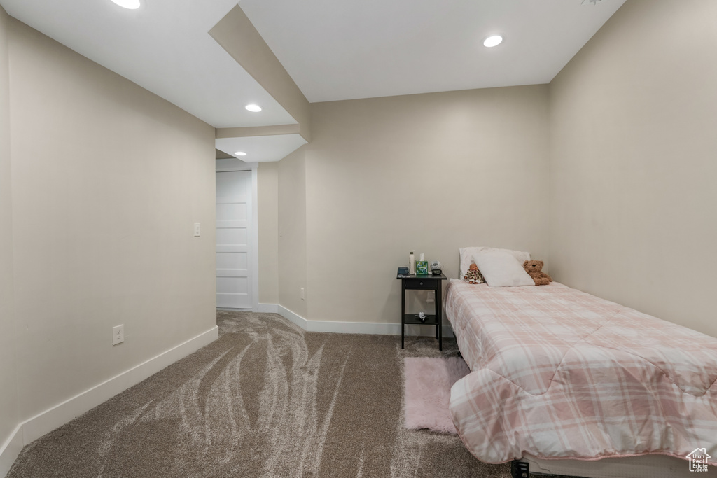 Bedroom with recessed lighting, carpet floors, and baseboards