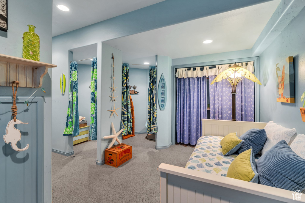 Bedroom featuring carpet floors and recessed lighting