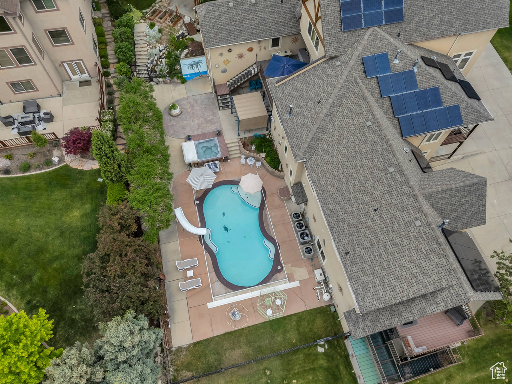 Aerial view of a pool