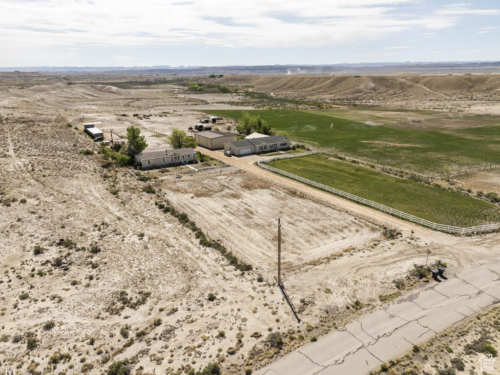 Aerial view of sparsely populated area with a desert landscape