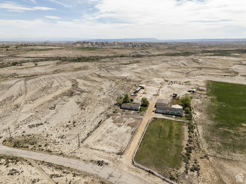 Aerial view of sparsely populated area featuring a desert landscape