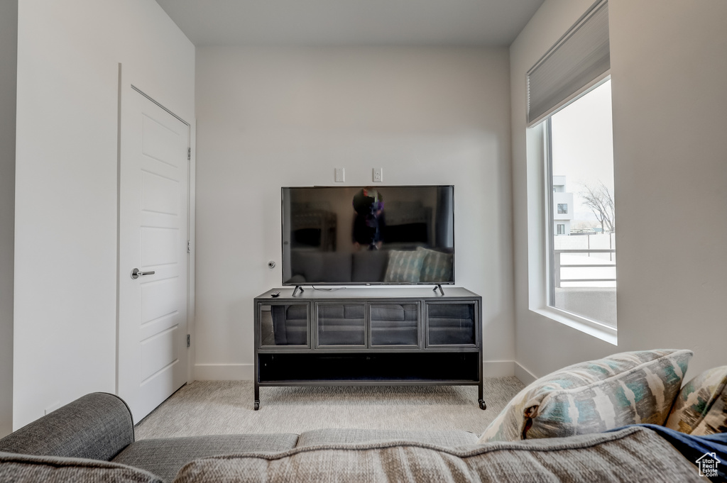 Detailed view of carpet flooring and baseboards