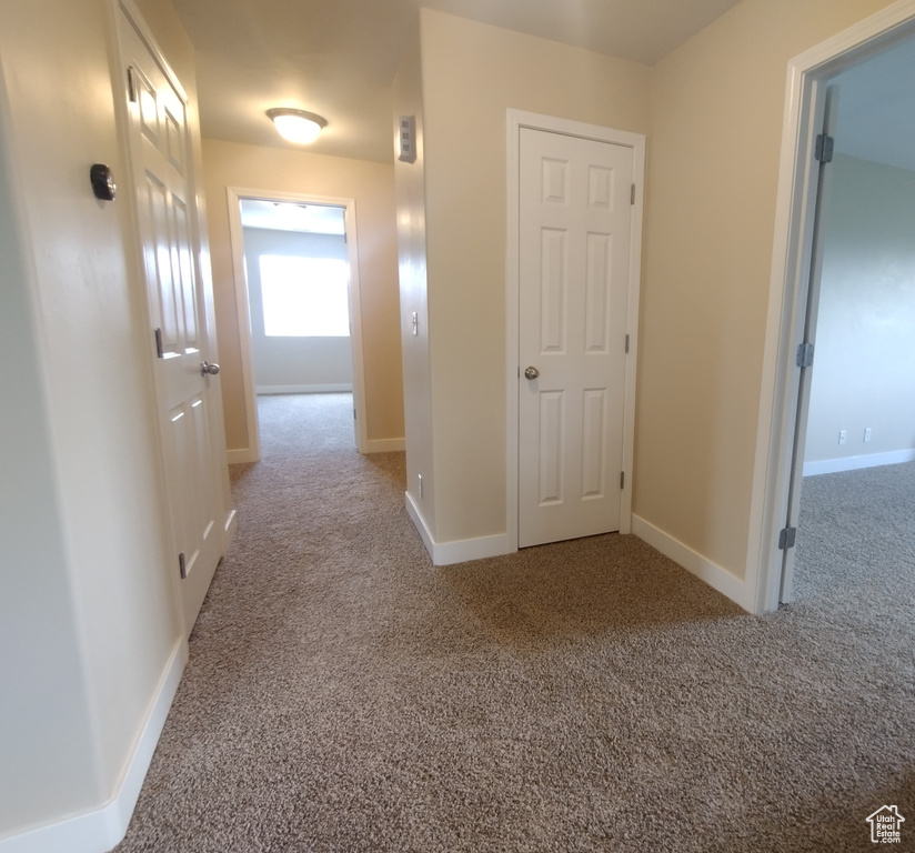 Hall featuring carpet flooring and baseboards
