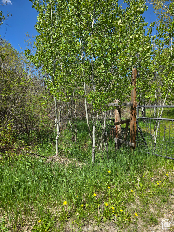 View of yard featuring fence