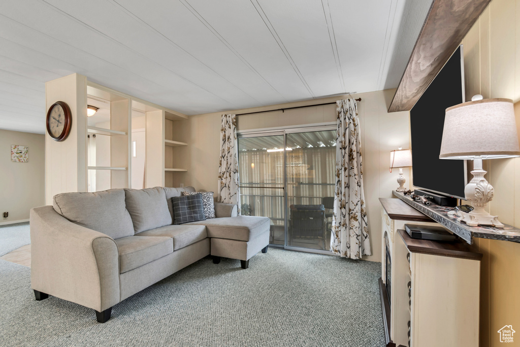 Living room with carpet floors