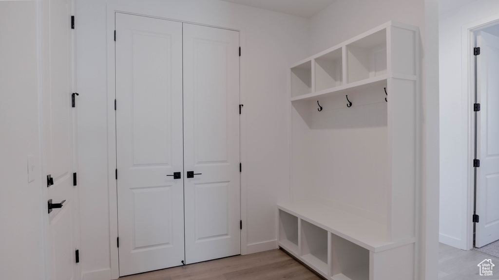Mudroom featuring light wood finished floors