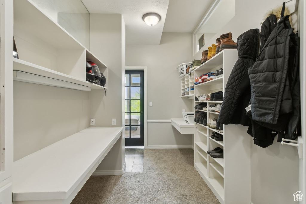 Spacious closet featuring carpet