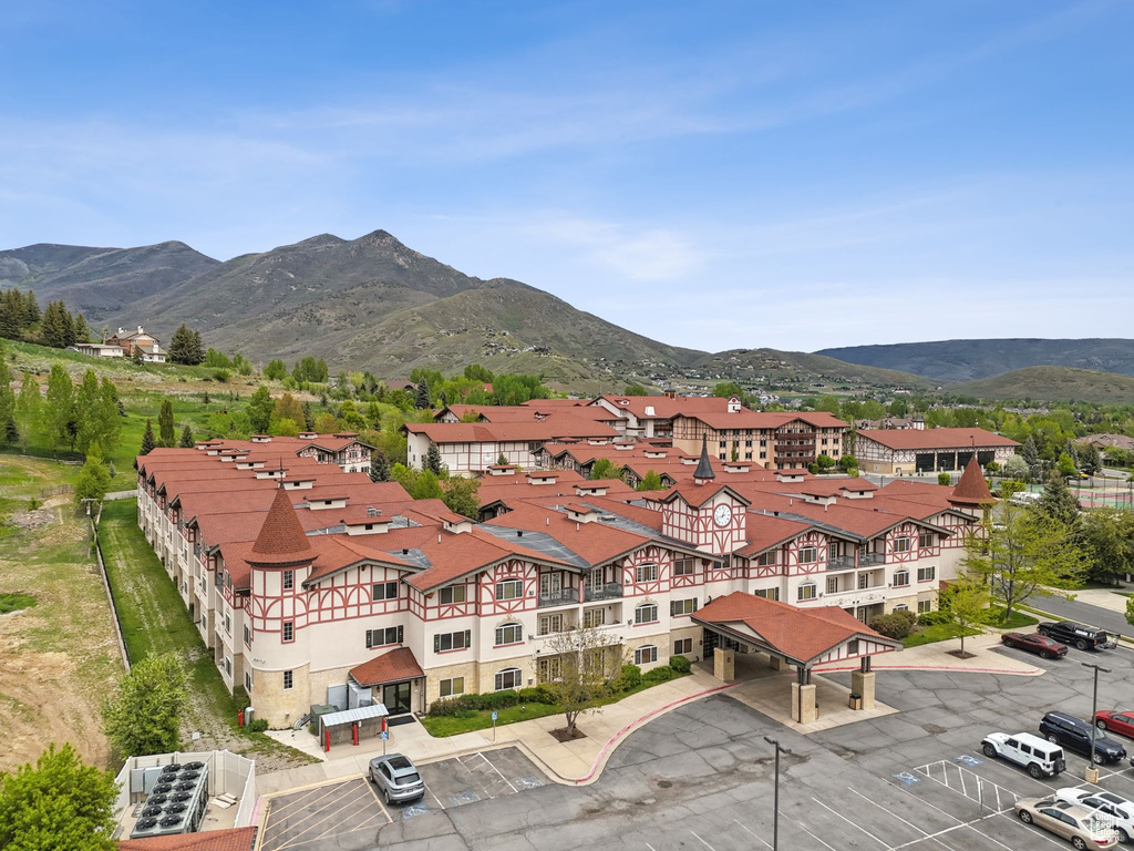 Drone / aerial view of a mountainous background