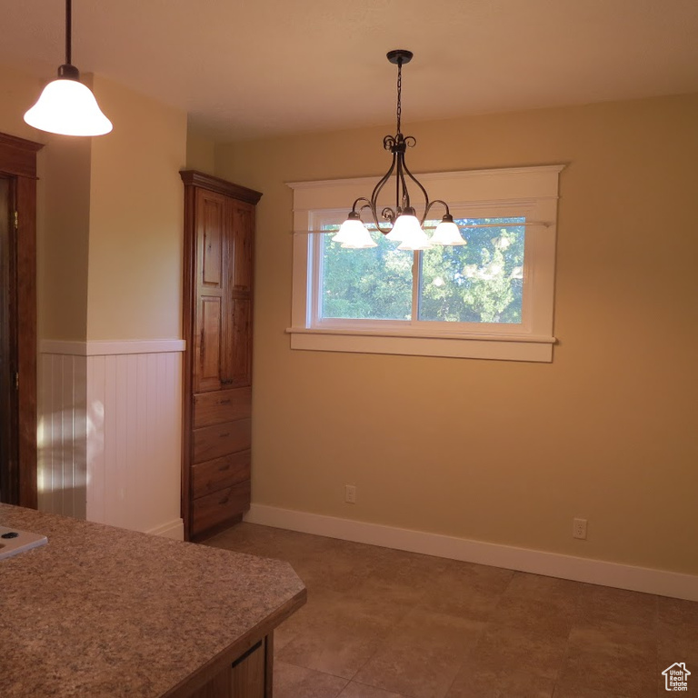 Dining space featuring a chandelier