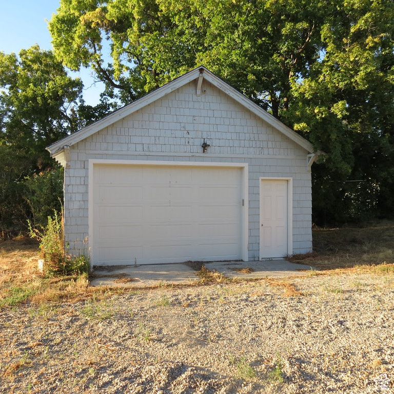 View of detached garage