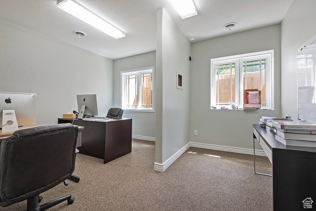 Office space with carpet and baseboards