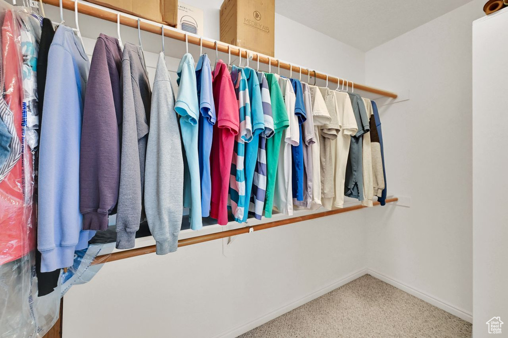 Spacious closet featuring carpet flooring