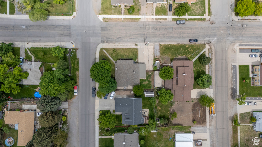 Aerial overview of property's location featuring nearby suburban area