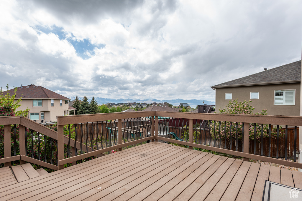 Deck featuring a mountain view