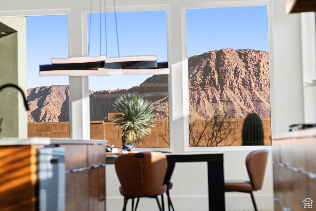 Dining area with a mountain view