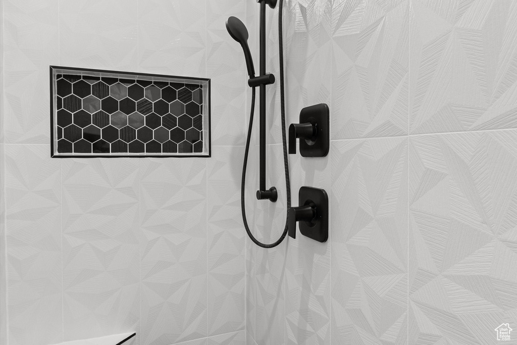 Bathroom view of tiled shower