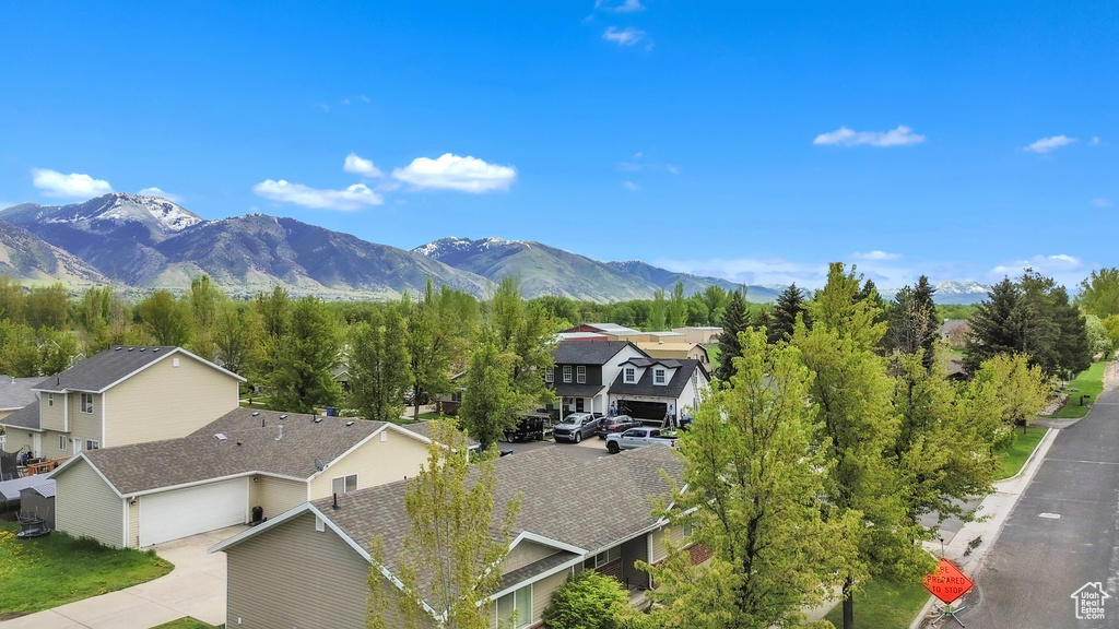 View of mountain background with nearby suburban area