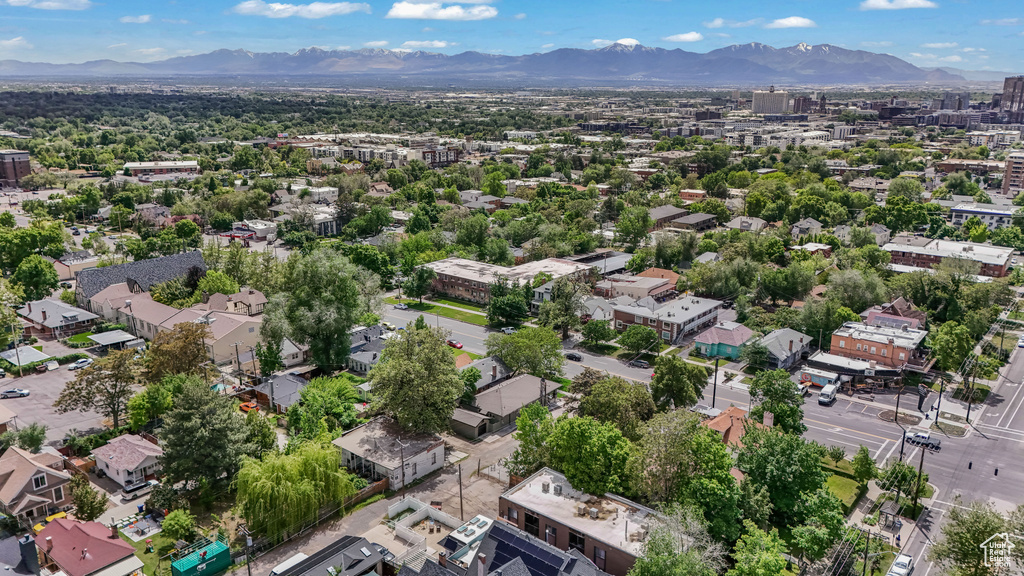 Drone / aerial view of a mountain backdrop