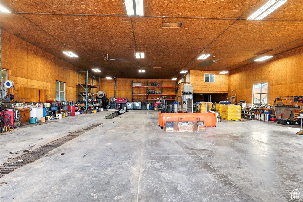 Garage with a workshop area