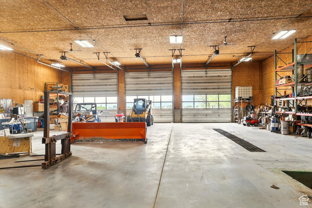 Garage with a workshop area