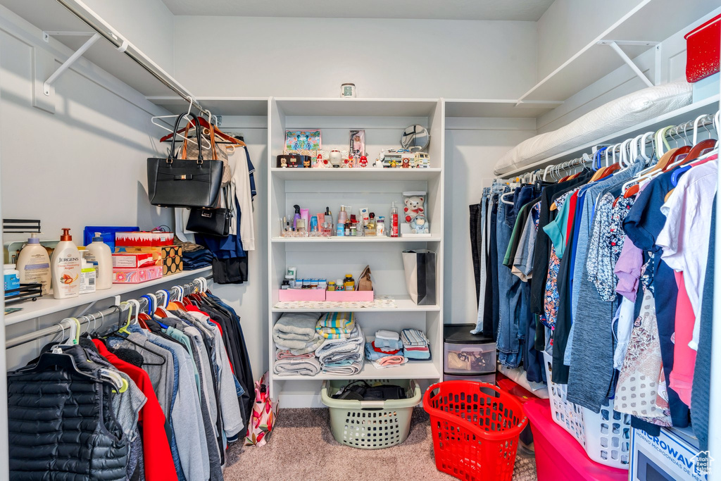 Spacious closet with carpet